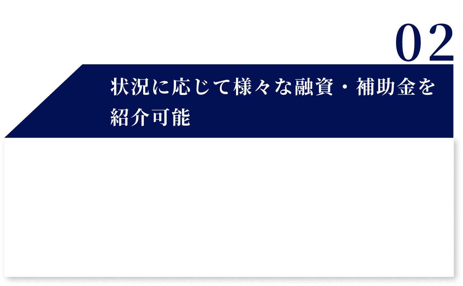 状況に応じて様々な融資・補助金を紹介可能